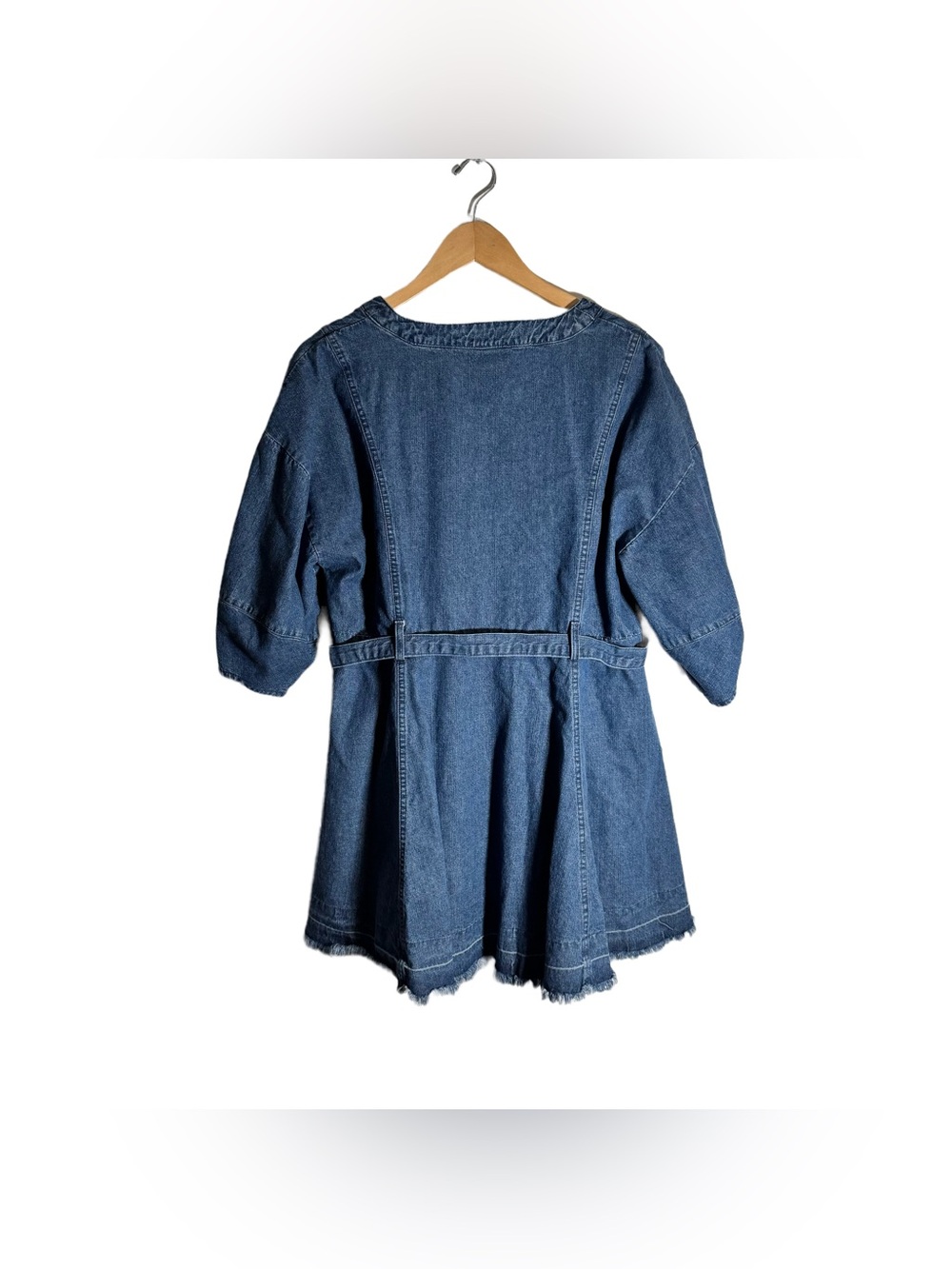 Mustard Seed Denim Wrap Dress Women's Large Mini Dress Distressed Western Boho - Picture 2 of 6